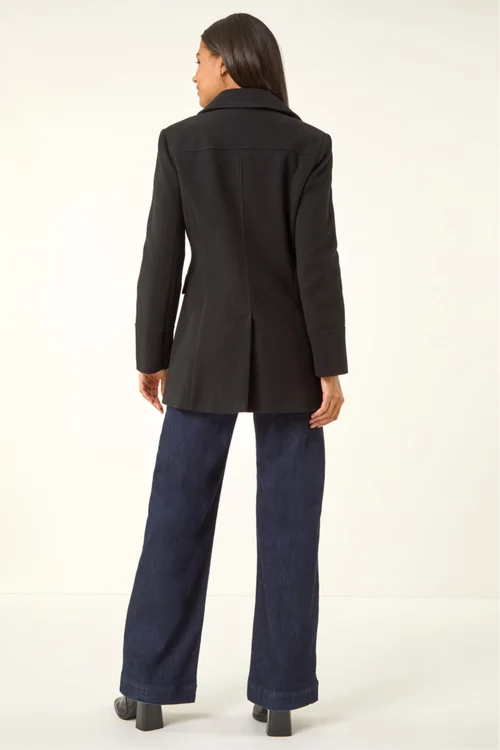 Roman Black Double Breasted Longline Coat - 16 Image 3