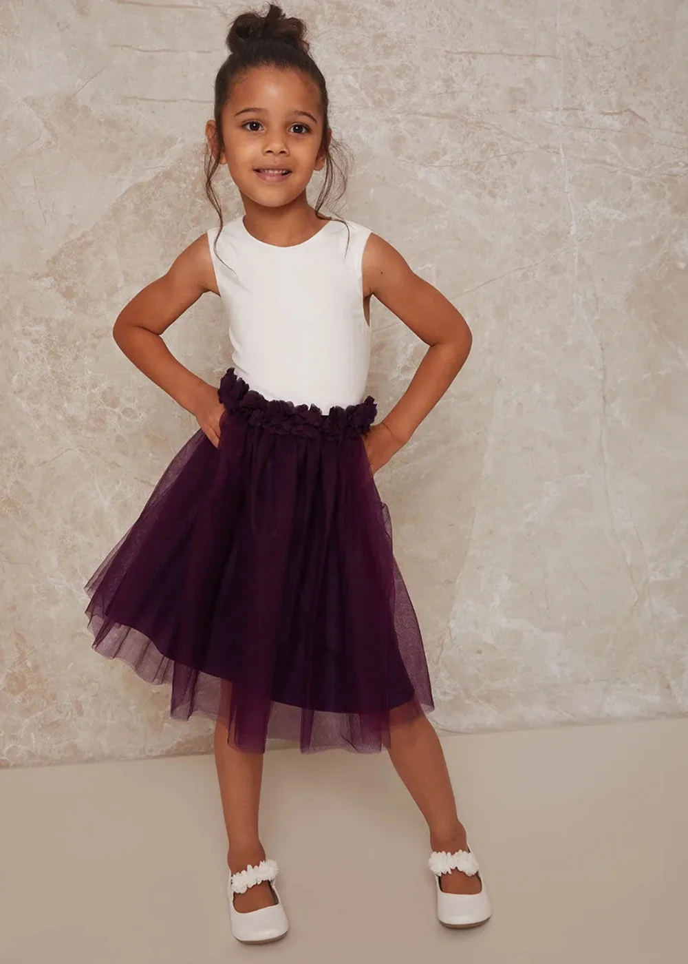Chi Chi London Purple Girls Contrast 3D Floral Tutu Dress (3-12 Years) - 3 Yrs Image 1