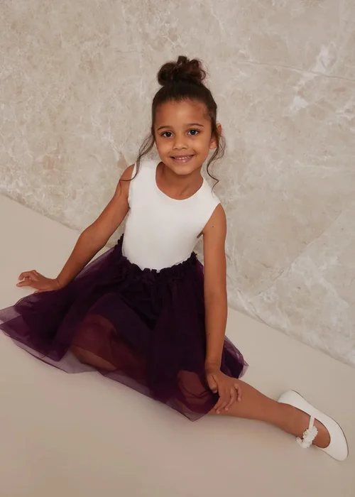 Chi Chi London Purple Girls Contrast 3D Floral Tutu Dress (3-12 Years) - 3 Yrs Image 3