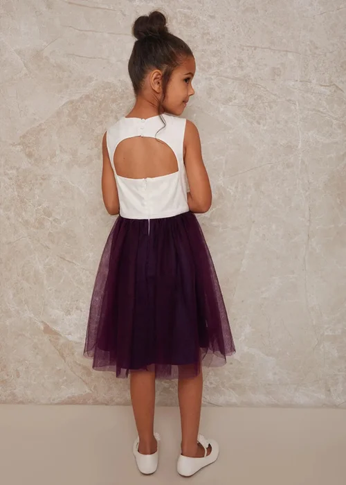 Chi Chi London Purple Girls Contrast 3D Floral Tutu Dress (3-12 Years) - 3 Yrs Image 4