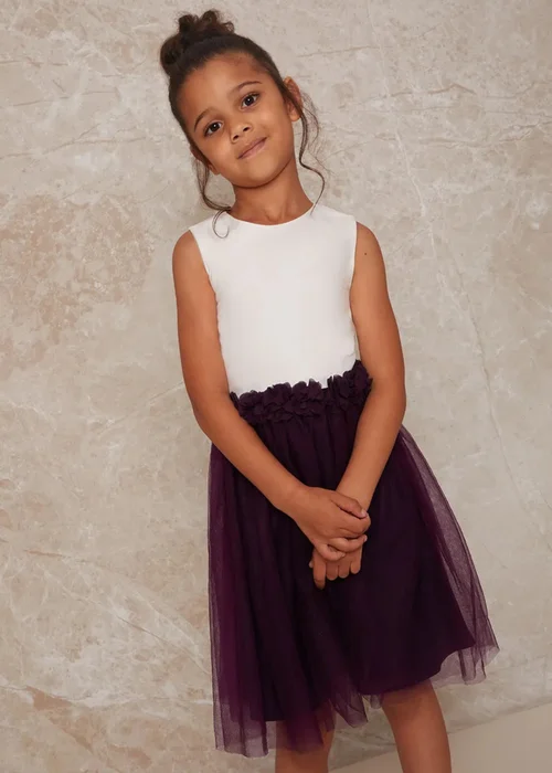 Chi Chi London Purple Girls Contrast 3D Floral Tutu Dress (3-12 Years) - 3 Yrs Image 2