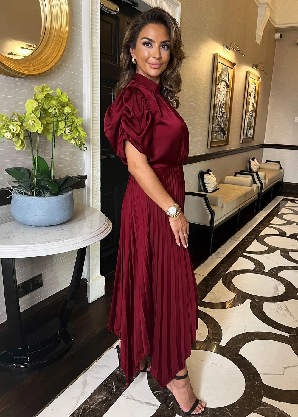 ax paris burgundy dress Puff Sleeve Ax Paris Burgundy Dress Ax Paris Midi Dress AX Paris Rust Printed Puff Sleeve
