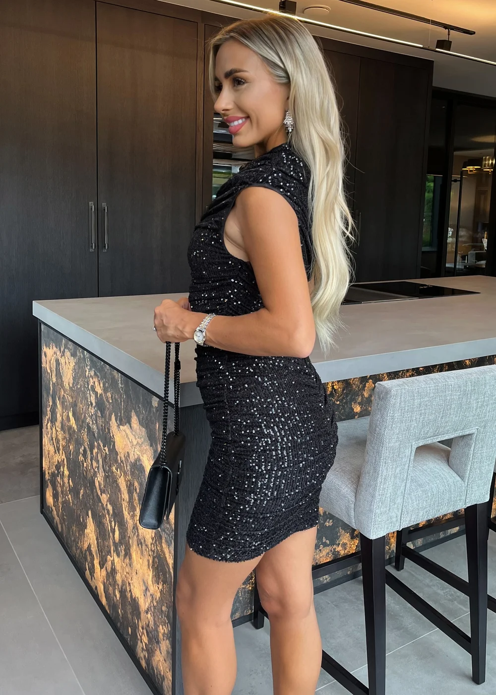 AX Paris Black Sequin High Neck Ruched Bodycon Mini Dress - 16 | Matalan AX Paris Black Sequin High Neck Ruched Bodycon Mini Dress - 16 | Matalan