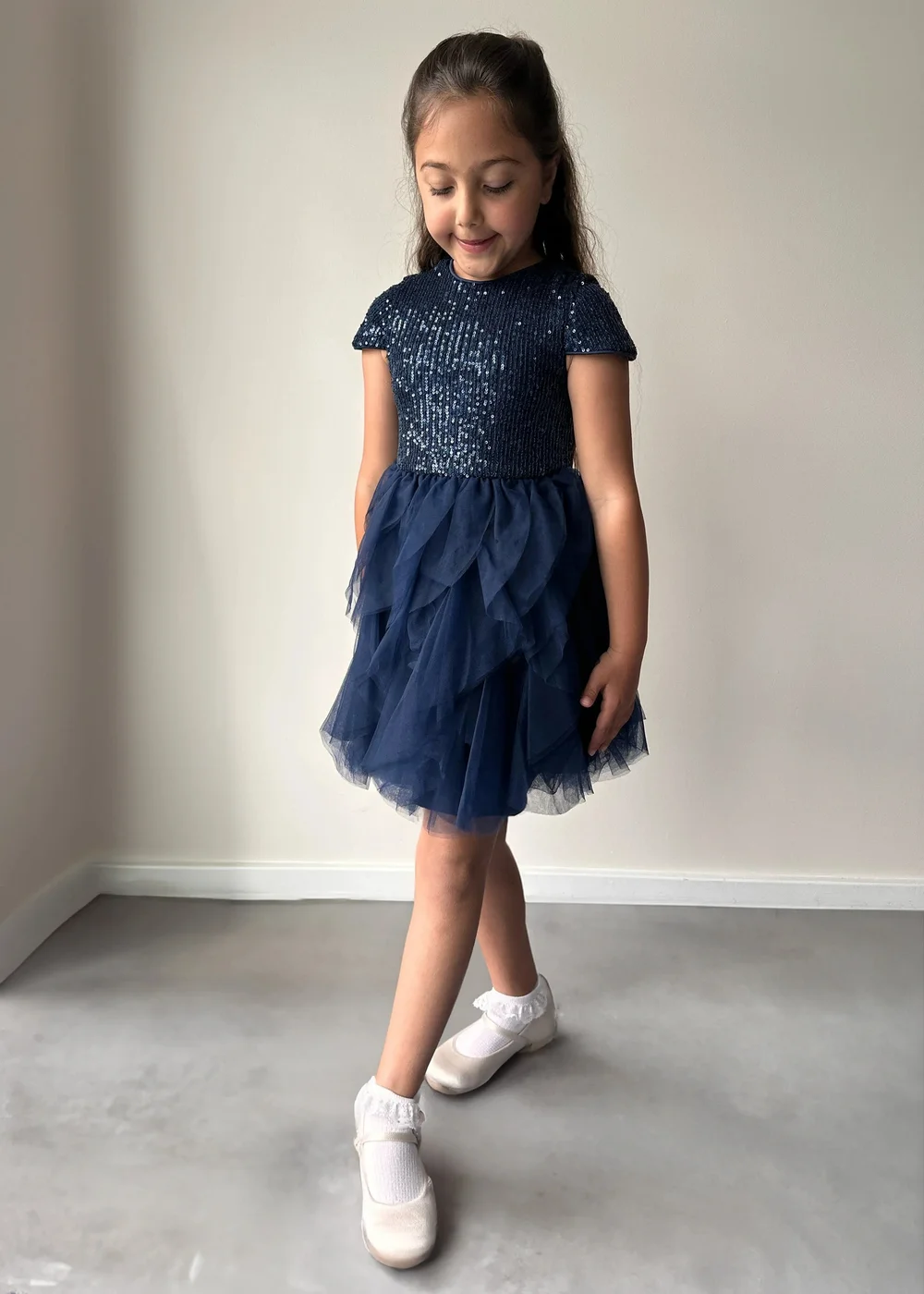 chi chi london navy blue dress Short Sleeve Floral Embroidered Midi Dress in Navy