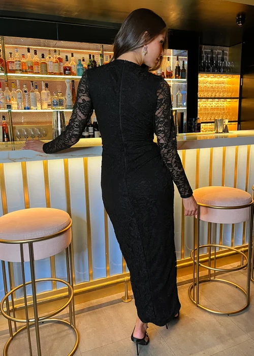 AX Paris Black Lace Long Sleeve Wrap Midi Dress - 8 Image 2