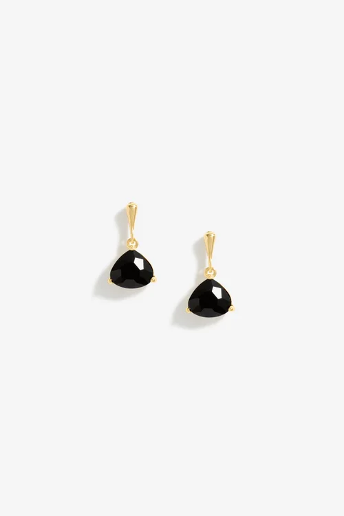 Mood Gold Black Faceted Mini Drop Earrings - One Size Image 1