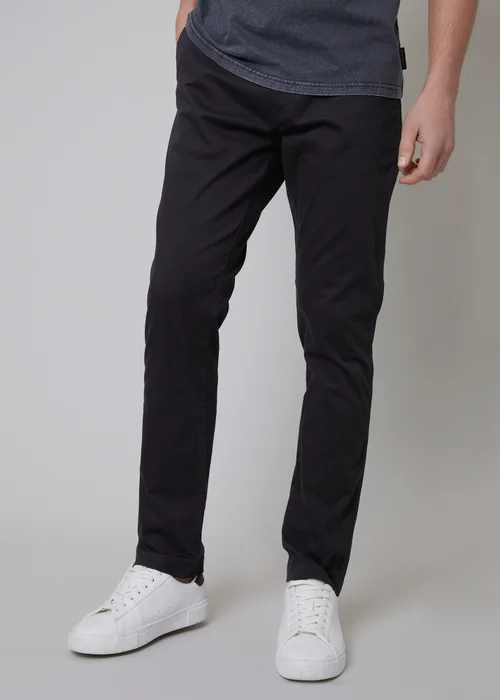 Threadbare Black Cotton Regular Fit Chino Trousers with Stretch - 30/L32 Image 1