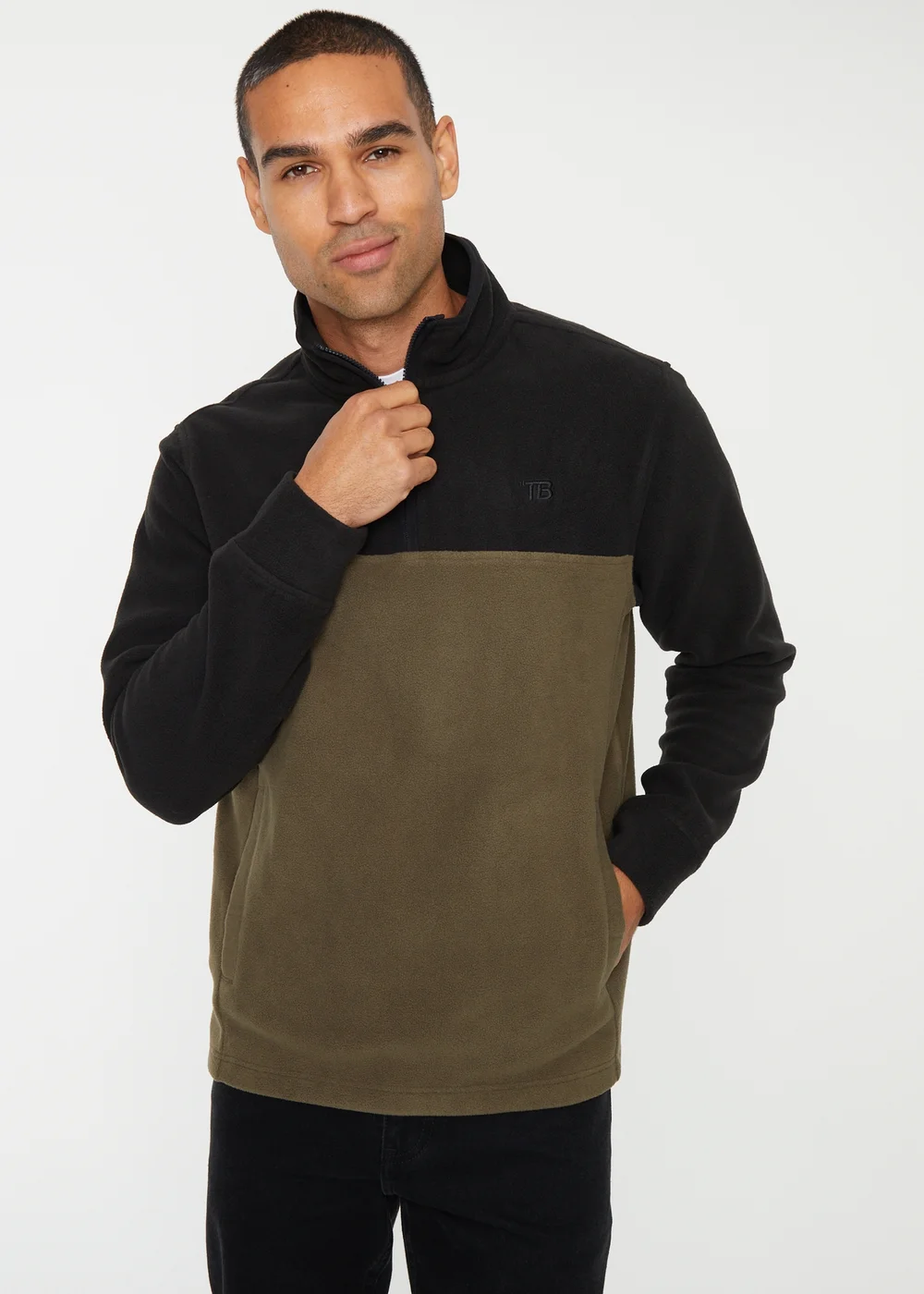 Threadbare Black Two Tone Quarter Zip Fleece Jumper - S Image 1