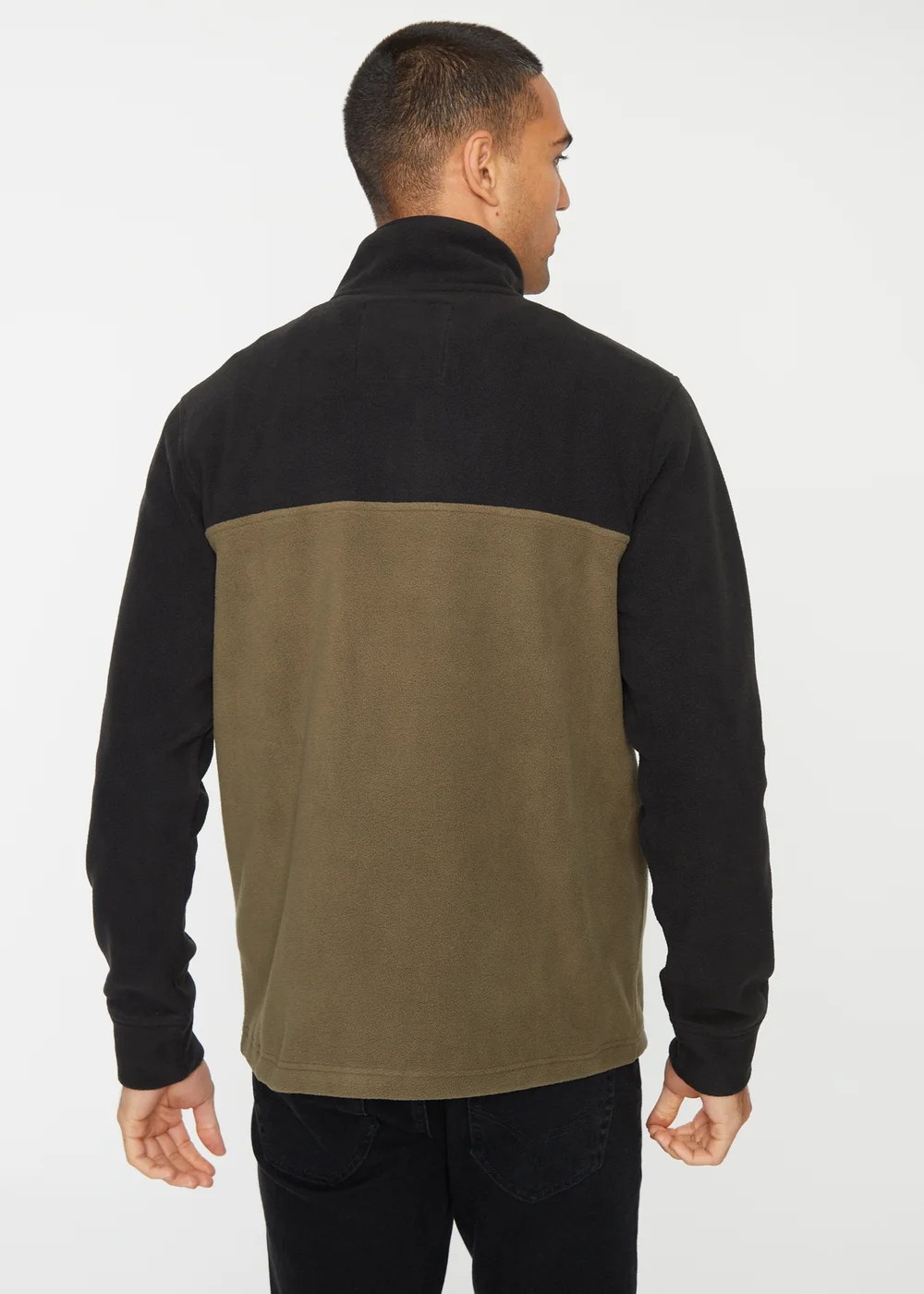 Threadbare Black Two Tone Quarter Zip Fleece Jumper - S Image 2