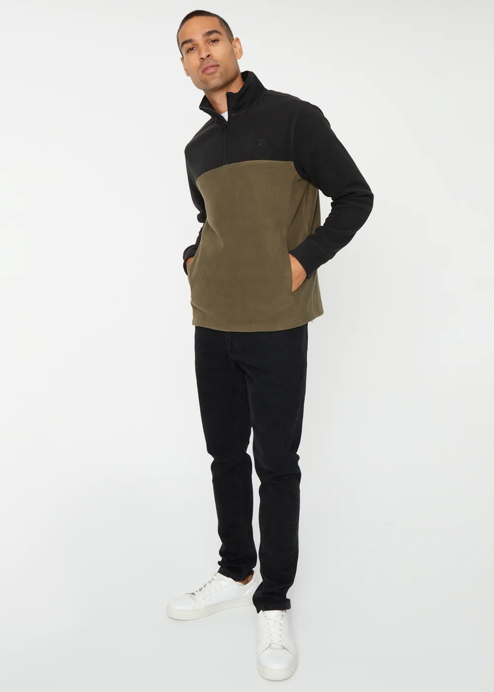 Threadbare Black Two Tone Quarter Zip Fleece Jumper - S Image 3