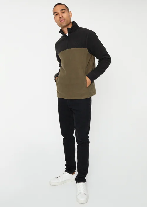Threadbare Black Two Tone Quarter Zip Fleece Jumper - S Image 3