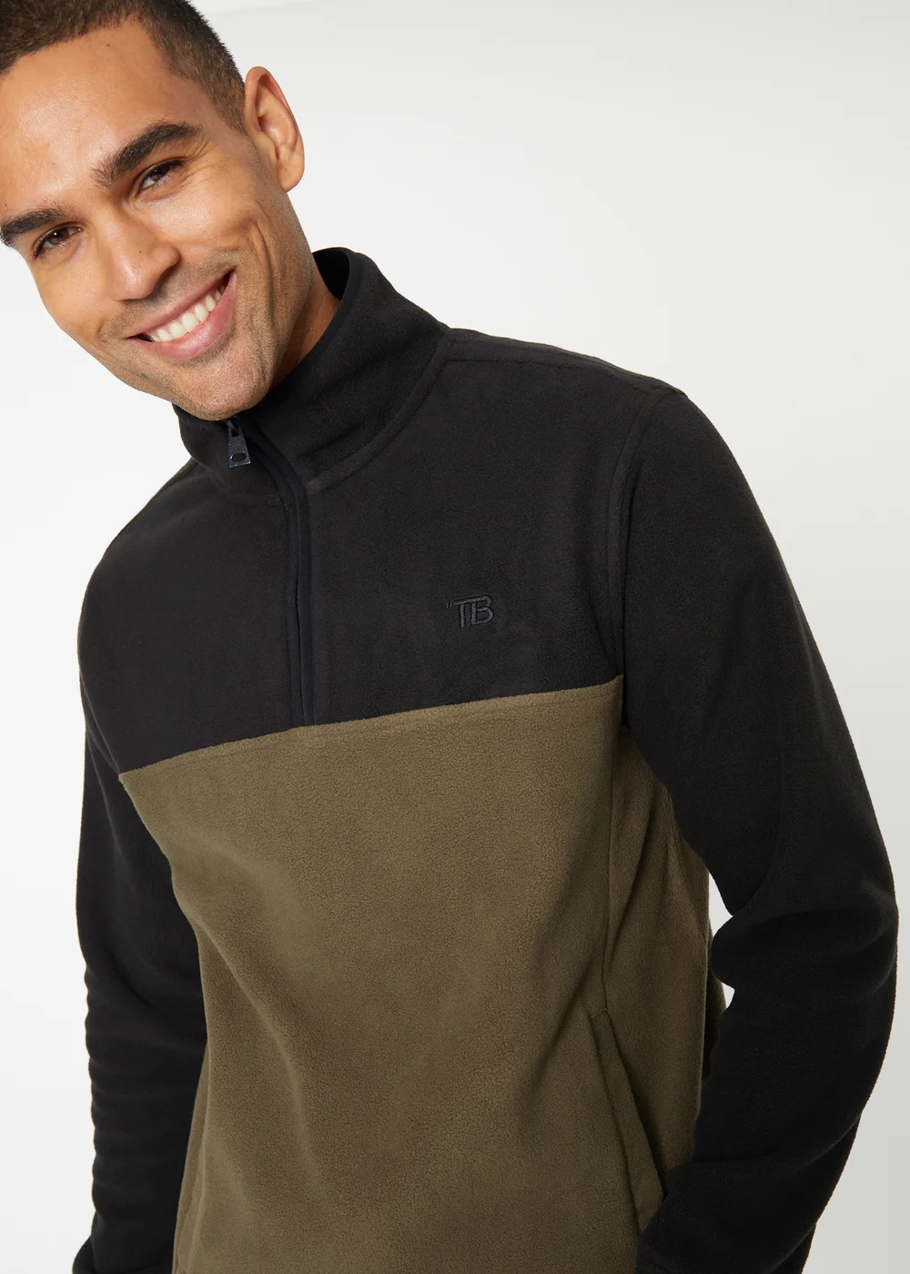 Threadbare Black Two Tone Quarter Zip Fleece Jumper - S Image 4