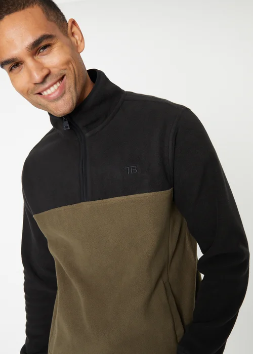 Threadbare Black Two Tone Quarter Zip Fleece Jumper - S Image 4