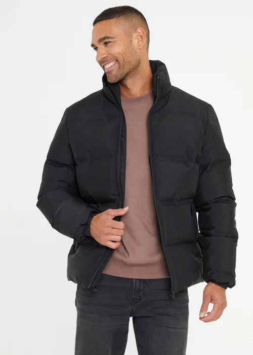 Threadbare Black Showerproof Funnel Neck Puffer Jacket - S Image 1