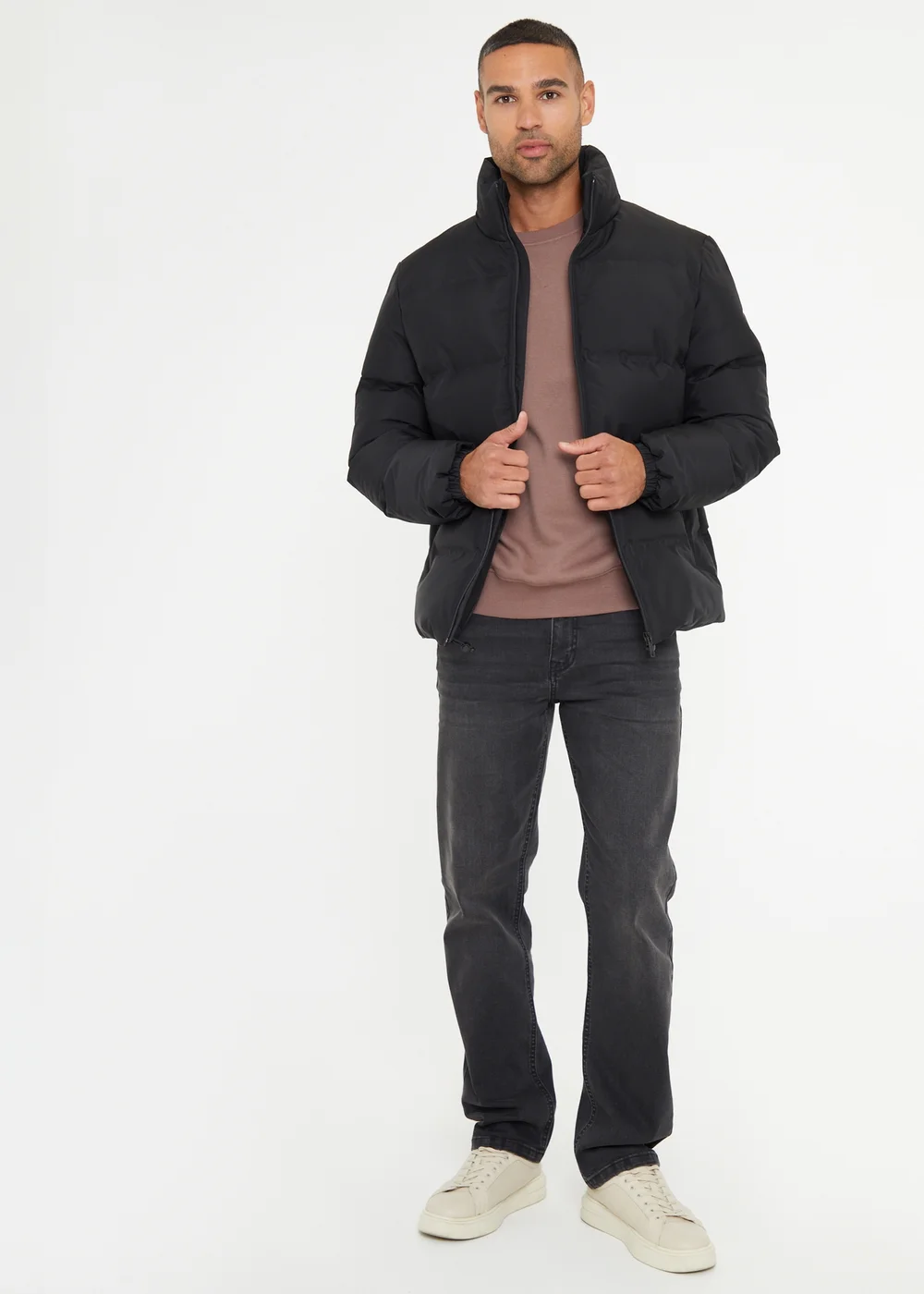 Threadbare Black Showerproof Funnel Neck Puffer Jacket - S Image 4