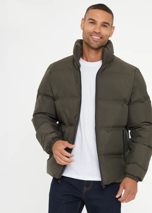 Threadbare Khaki Showerproof Funnel Neck Puffer Jacket - S Image 1