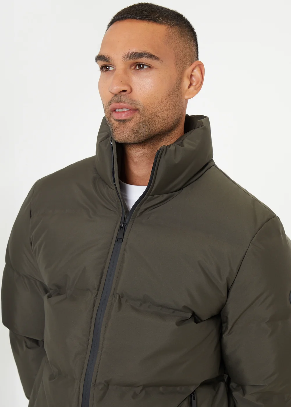 Threadbare Khaki Showerproof Funnel Neck Puffer Jacket - S Image 3