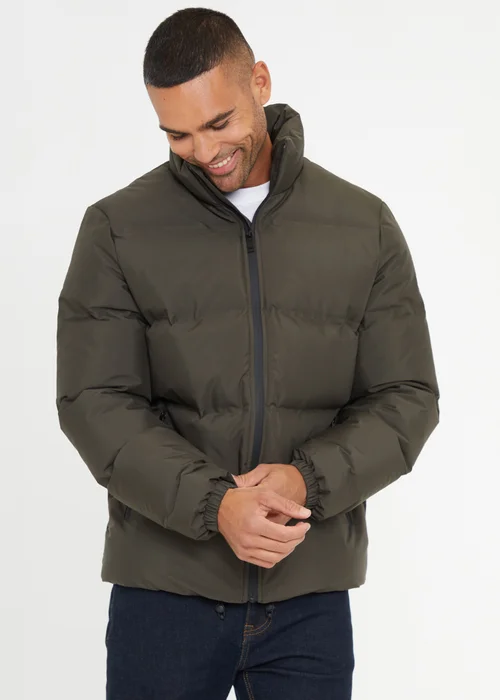 Threadbare Khaki Showerproof Funnel Neck Puffer Jacket - S Image 5