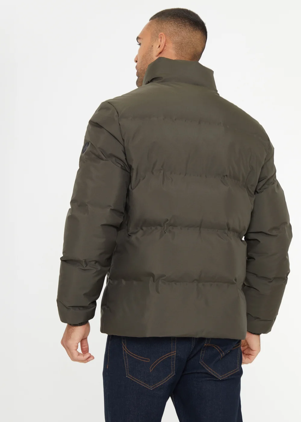Threadbare Khaki Showerproof Funnel Neck Puffer Jacket - S Image 2