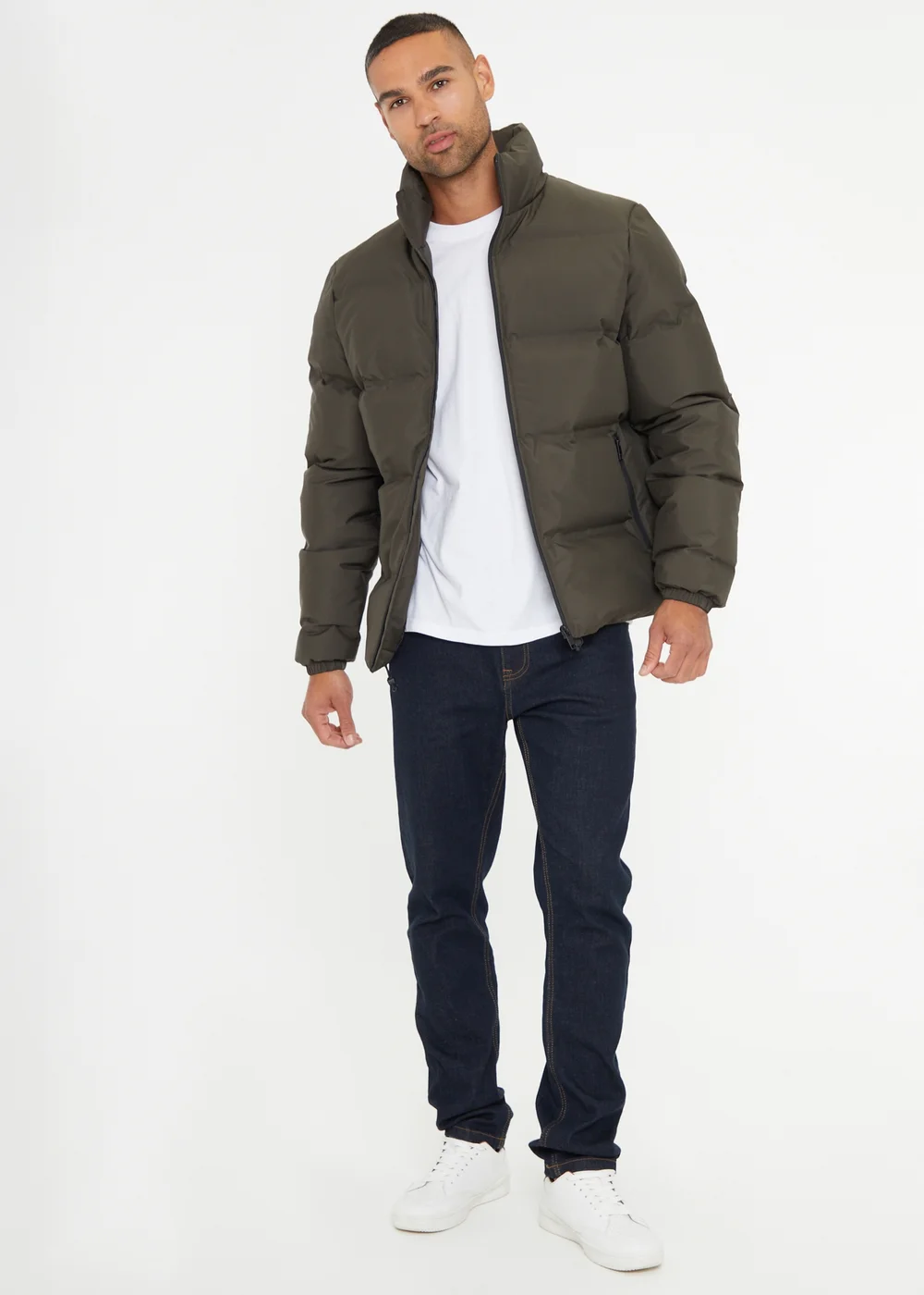Threadbare Khaki Showerproof Funnel Neck Puffer Jacket - S Image 4