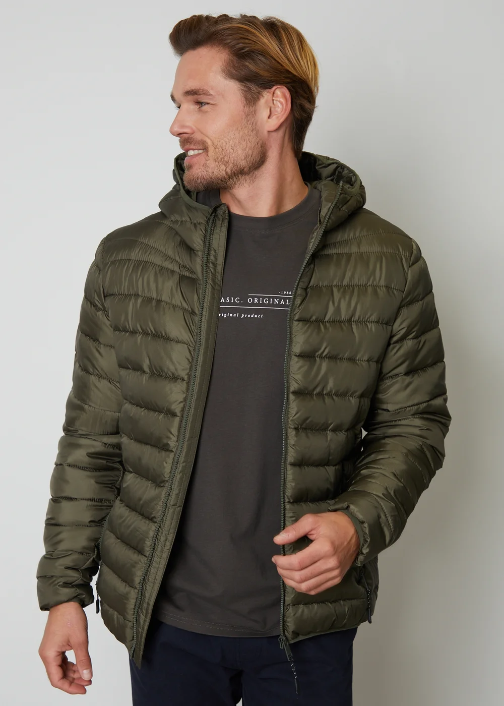 Threadbare Khaki Matte Finish Padded Hooded Jacket - XL Image 1