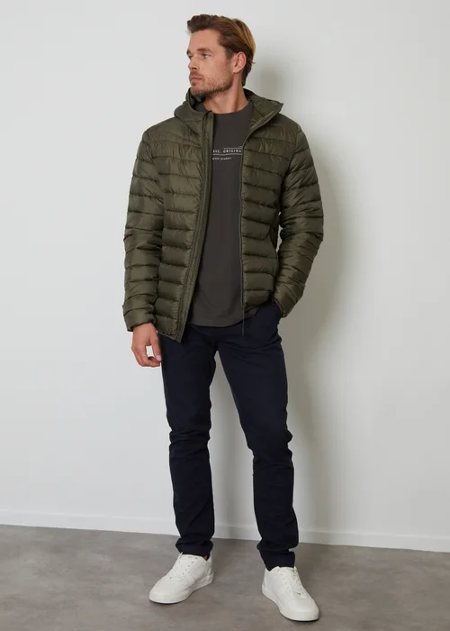 Threadbare Khaki Matte Finish Padded Hooded Jacket - XL Image 3