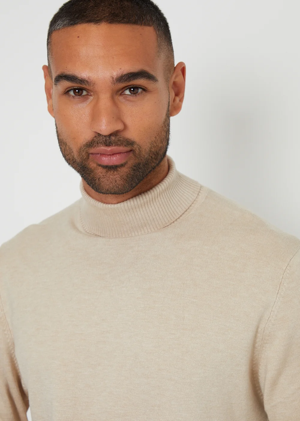 Threadbare Natural Knitted Roll Neck Jumper - Large Image 3