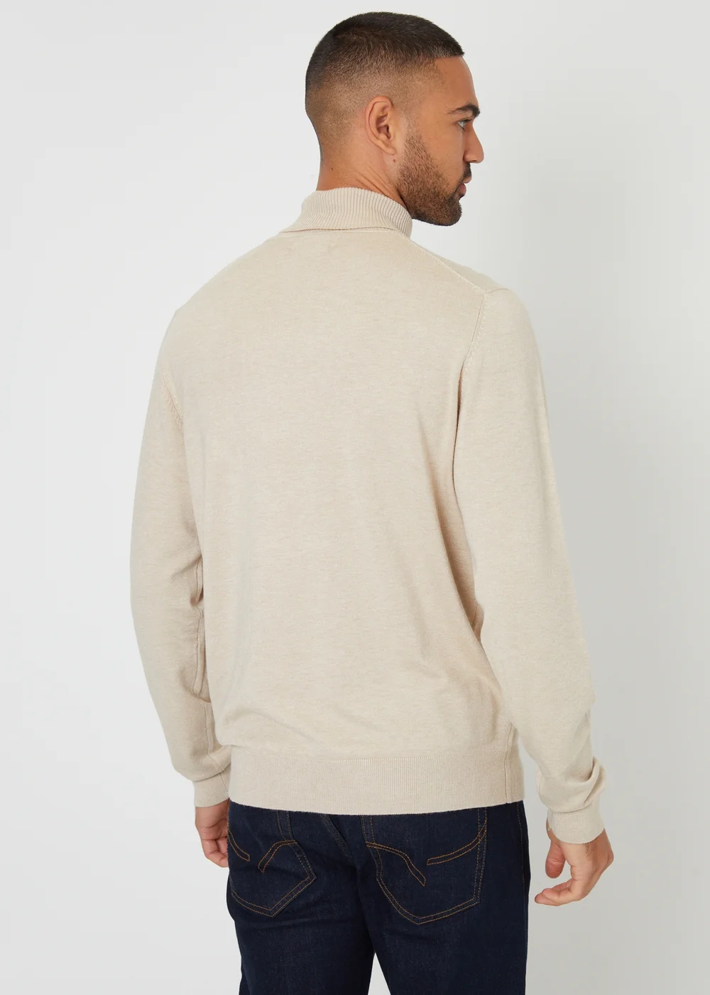 Threadbare Natural Knitted Roll Neck Jumper - Large Image 2