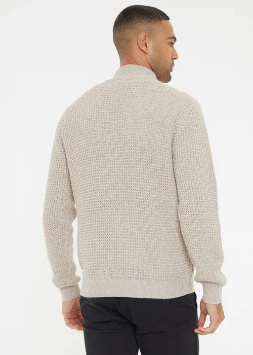 Threadbare Natural Waffle Knit Quarter Zip Jumper - Medium Image 2