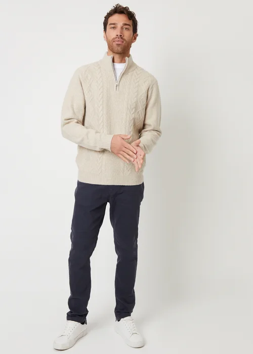 Threadbare Natural Cable Knit Detail Quarter Zip Jumper - S Image 4