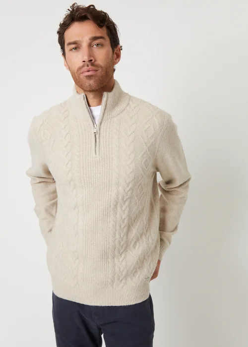 Threadbare Natural Cable Knit Detail Quarter Zip Jumper - S Image 1