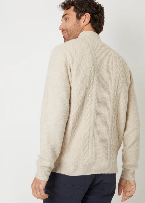 Threadbare Natural Cable Knit Detail Quarter Zip Jumper - S Image 2