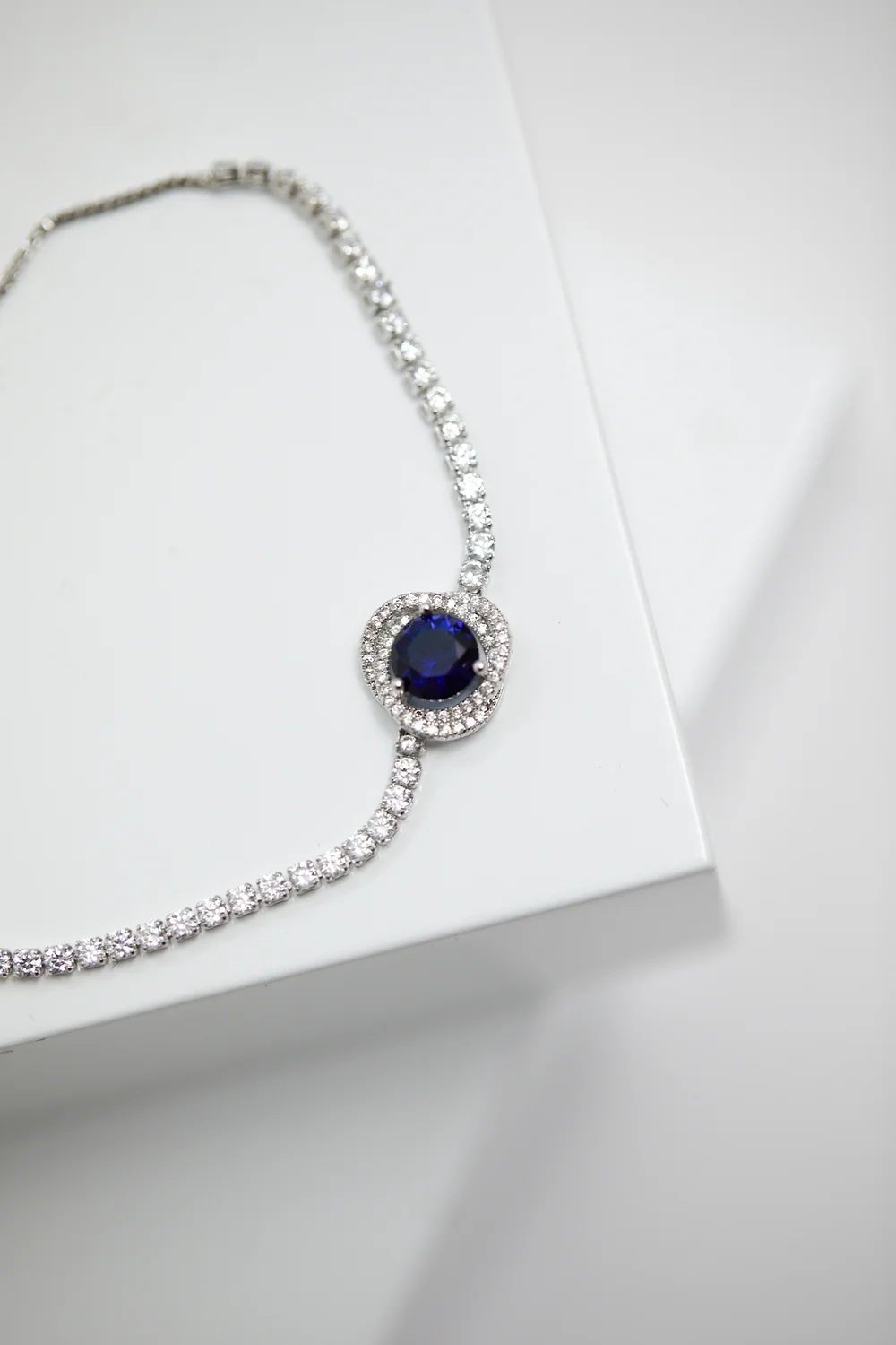 Jon Richard Rhodium Plated Sapphire Halo Toggle Bracelet - One Size Image 1