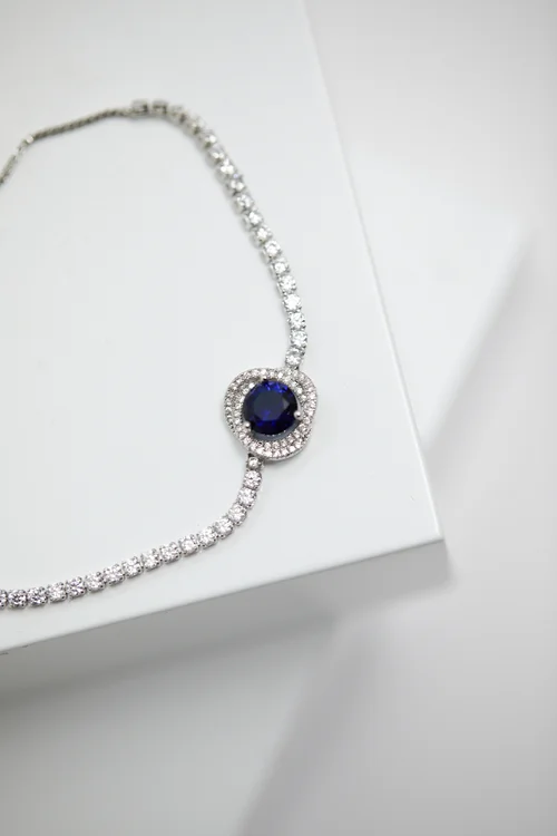 Jon Richard Rhodium Plated Sapphire Halo Toggle Bracelet - One Size Image 1