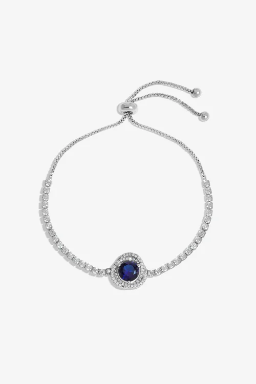 Jon Richard Rhodium Plated Sapphire Halo Toggle Bracelet - One Size Image 2
