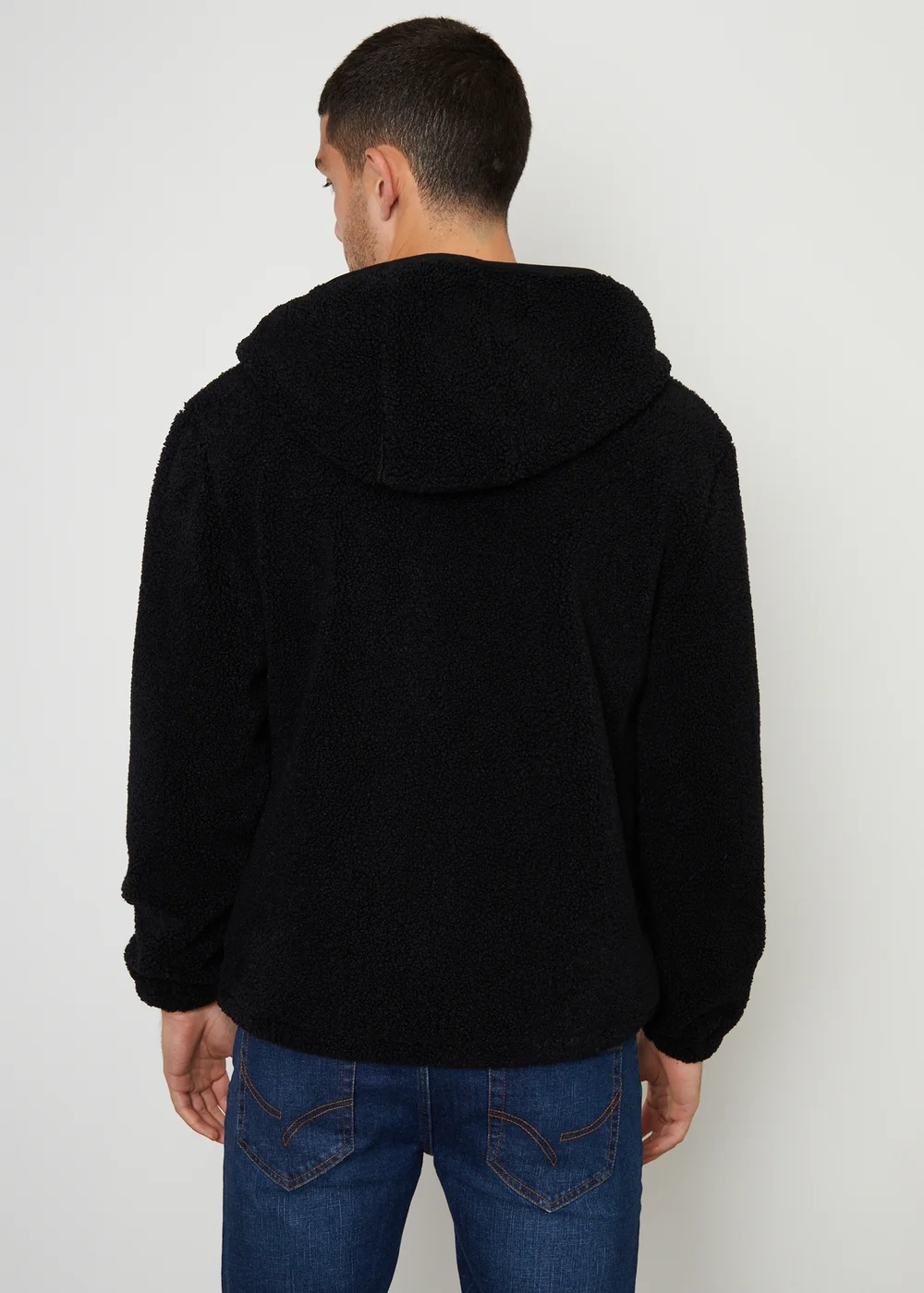 Threadbare Black Zip Through Borg Hoodie - S Image 2