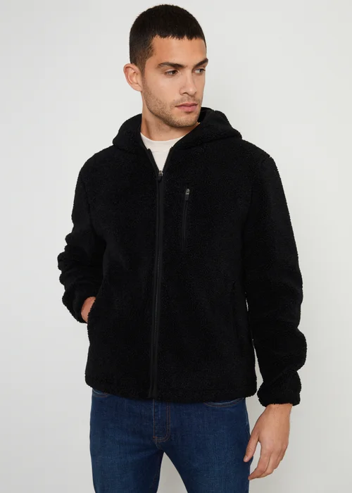 Threadbare Black Zip Through Borg Hoodie - S Image 3