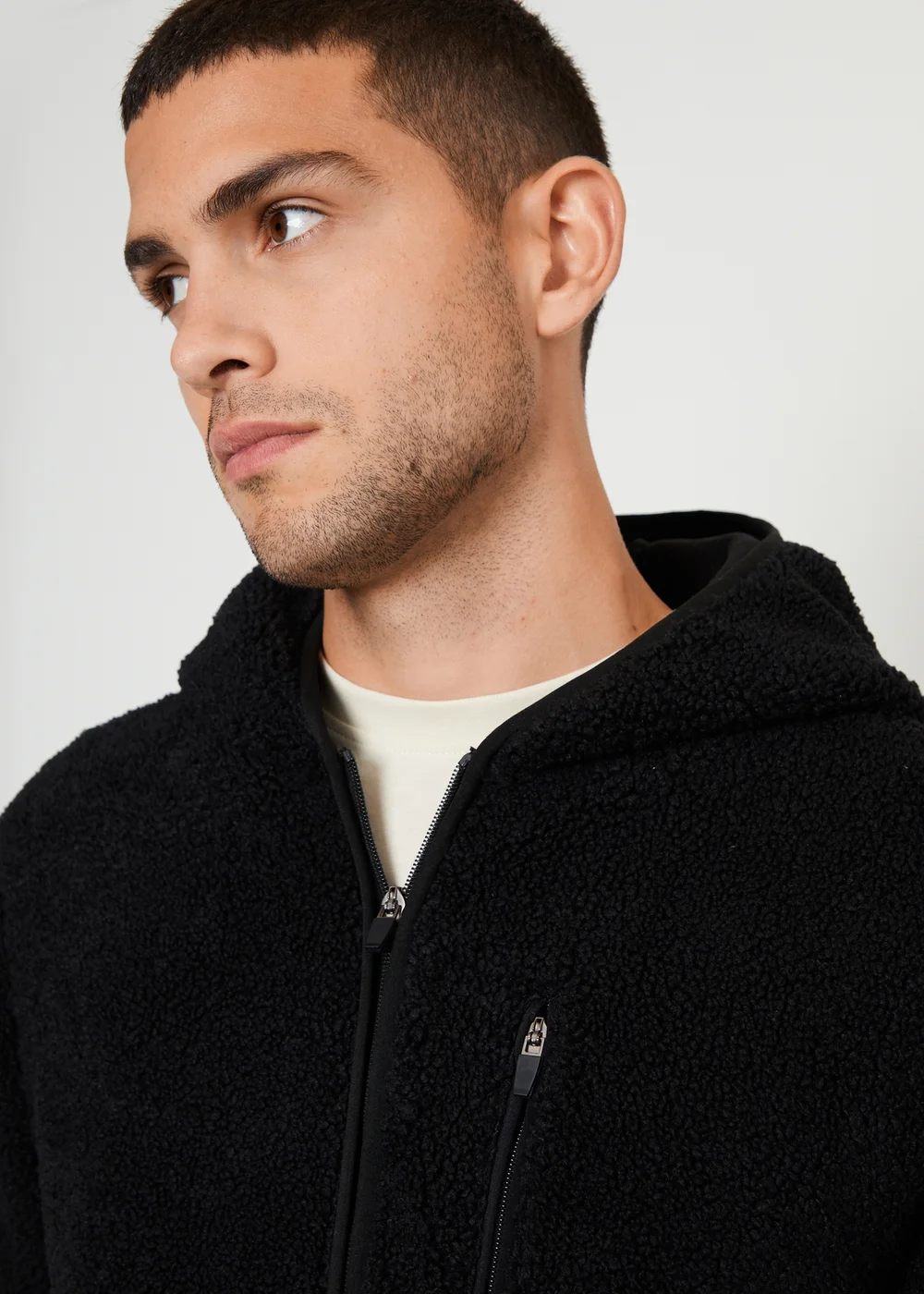 Threadbare Black Zip Through Borg Hoodie - S Image 4
