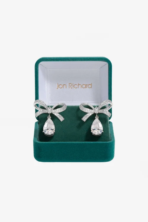 Jon Richard Rhodium Plated And Crystal Bow Earrings - Gift Boxed - One Size Image 1