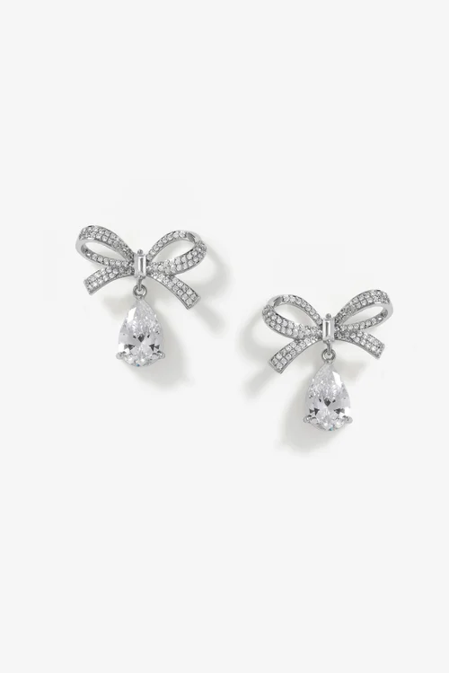 Jon Richard Rhodium Plated And Crystal Bow Earrings - Gift Boxed - One Size Image 2