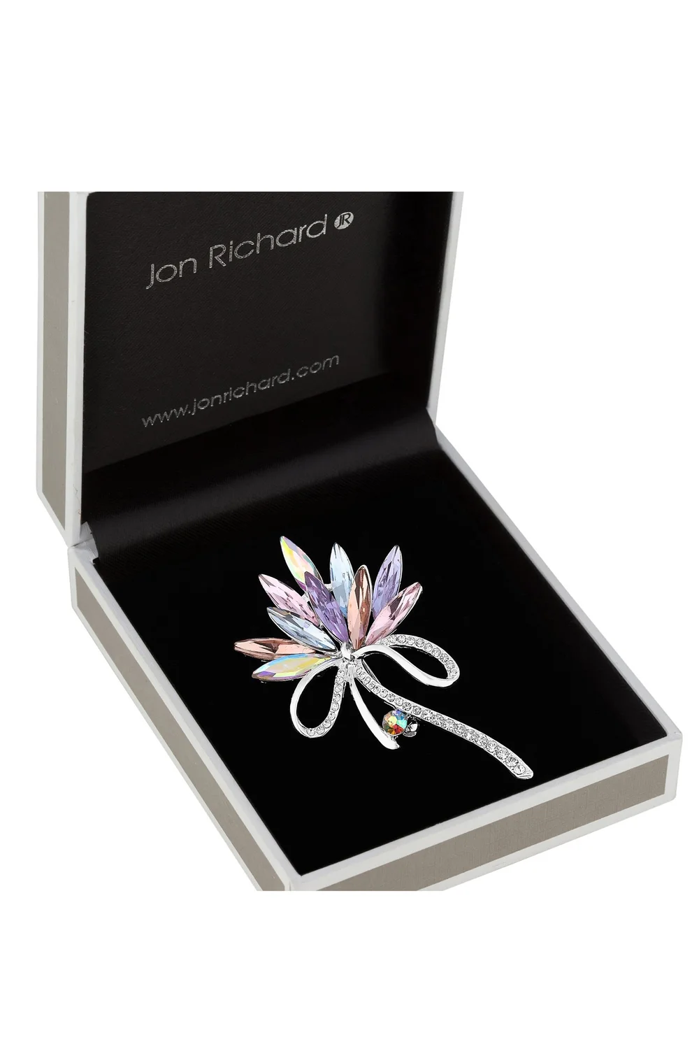 Jon Richard Silver Plated Pink Crystal Navette Decorative Brooch - Gift Boxed - One Size Image 1