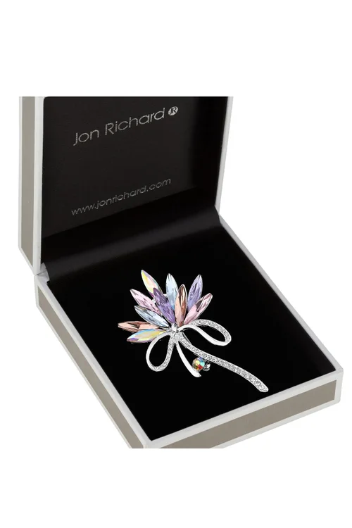 Jon Richard Silver Plated Pink Crystal Navette Decorative Brooch - Gift Boxed - One Size Image 1