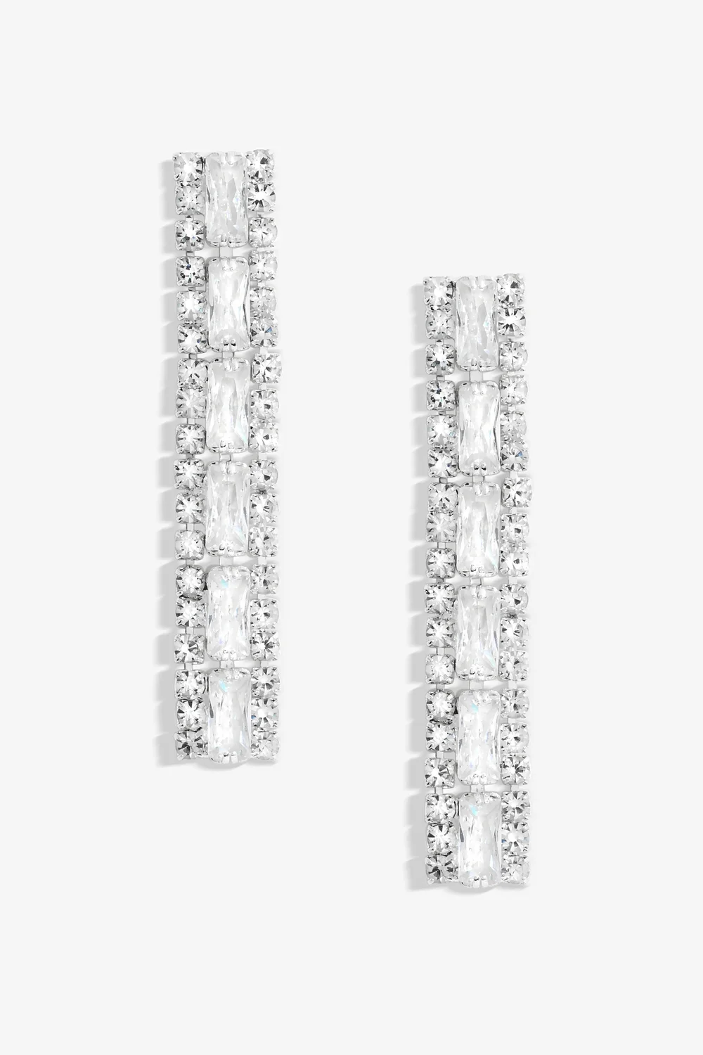 Jon Richard Silver Plated Crystal Baguette Linear Earrings - One Size Image 2
