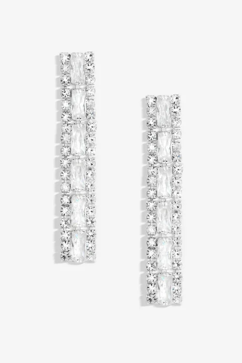 Jon Richard Silver Plated Crystal Baguette Linear Earrings - One Size Image 2