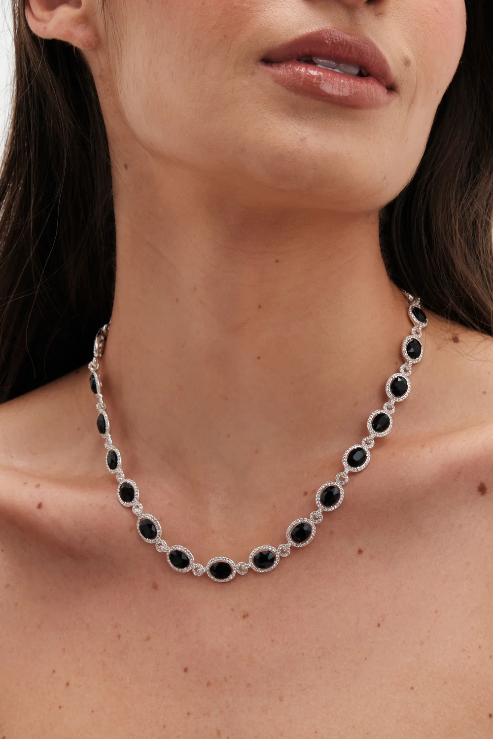 Jon Richard Silver Plated Crystal And Jet Halo Necklace - One Size Image 2