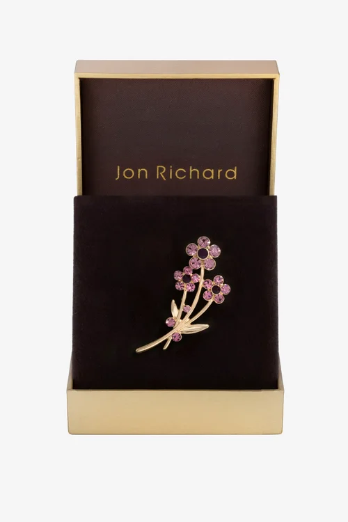 Jon Richard Gold Plated And Amethyst Floral Brooch - Gift Box - One Size Image 1