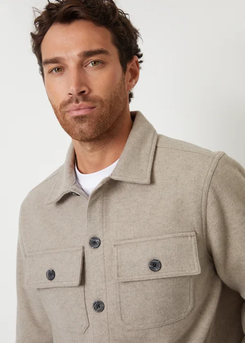 Threadbare Stone Faux Wool Button Up Shacket - S Image 3