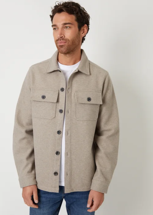 Threadbare Stone Faux Wool Button Up Shacket - S Image 1