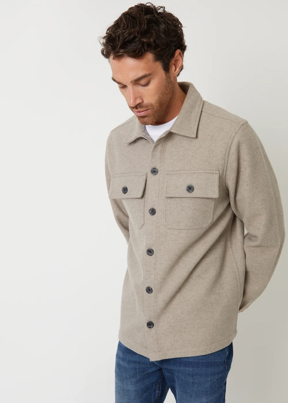 Threadbare Stone Faux Wool Button Up Shacket - S Image 5