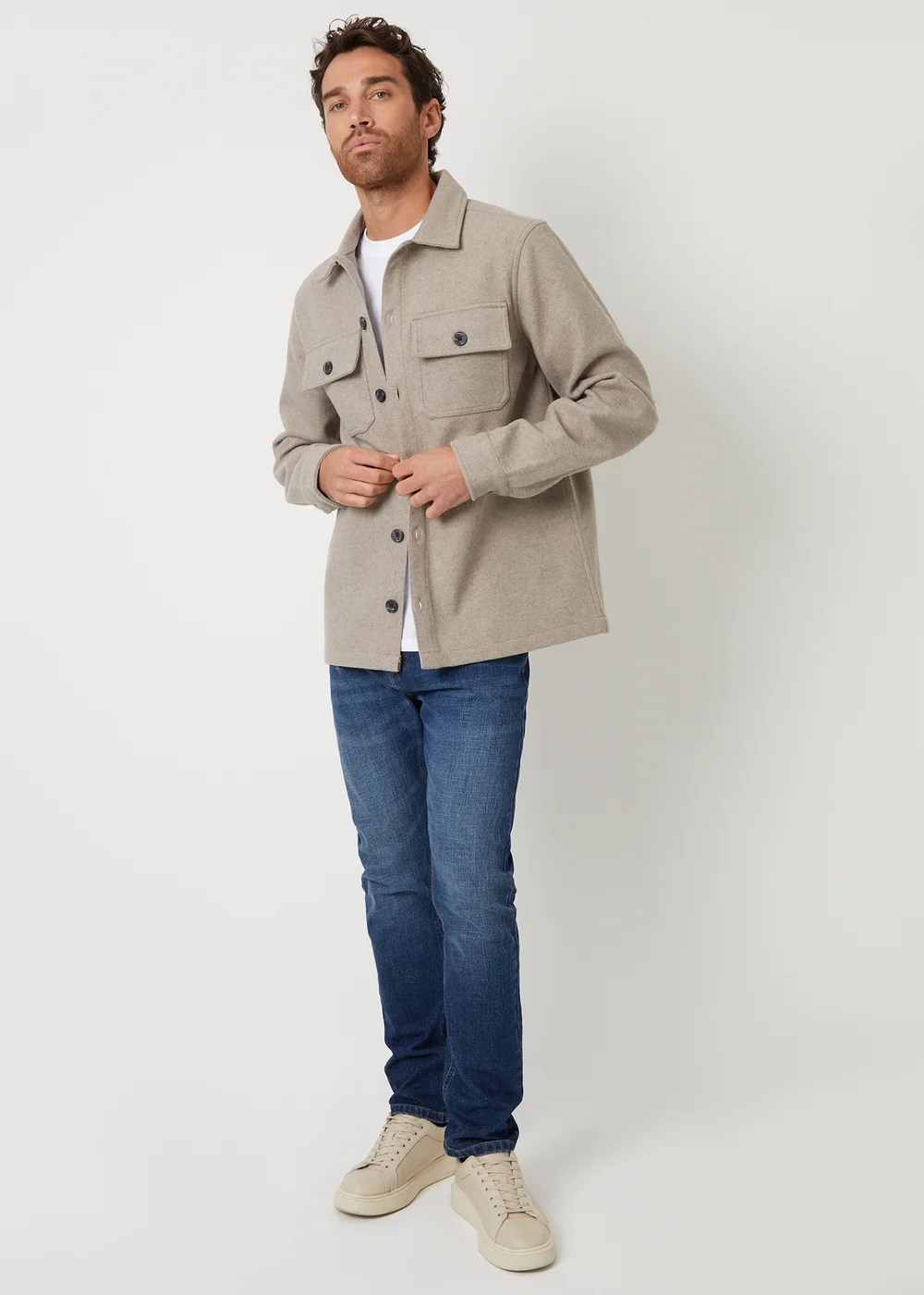 Threadbare Stone Faux Wool Button Up Shacket - S Image 4